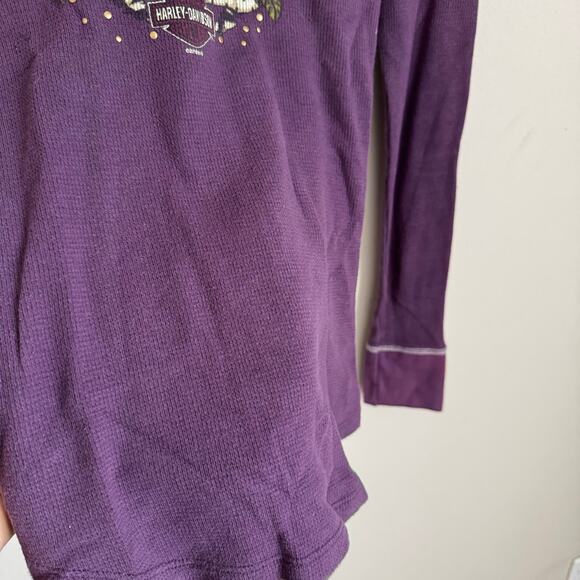 Vintage Y2K Harley Davidson Women Purple Longsleeve Size Medium Skull Biker Punk - Picture 9 of 13